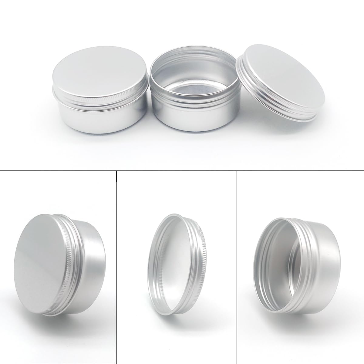 Okrągłe puszki na balsam do ust, 80 ml, 80 gramów, aluminiowy pojemnik na próbki kosmetyczne z zakręcaną pokrywką, 80 g, srebrne, metalowe, puste słoiki do przechowywania, na maści, balsamy