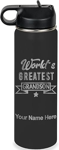 Miniatura 24 de LaserGram Personalized Water Bottle, World's Greatest Grandson, Stainless Steel Double Wall Vacuum Insulated with Flip Top Straw, Custom Engraved