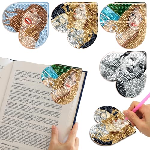 BOCACUE Taylor Diamond Art Bookmarks Set 4PCS Heart Corner Diamond Painting Bookmarks for Book Lovers Taylor Gifts for Girls DIY Gem Art & Crafts Diamond Art Taylor Merch for Women