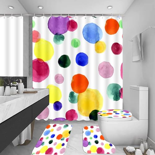 Ensemble 3 tapis salle de bain 50x80cm points colorés microfibre - 2