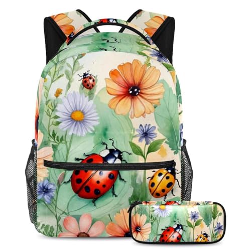 Sac à dos fleurs 2 pièces avec trousse pour l'école et les voyages des ados