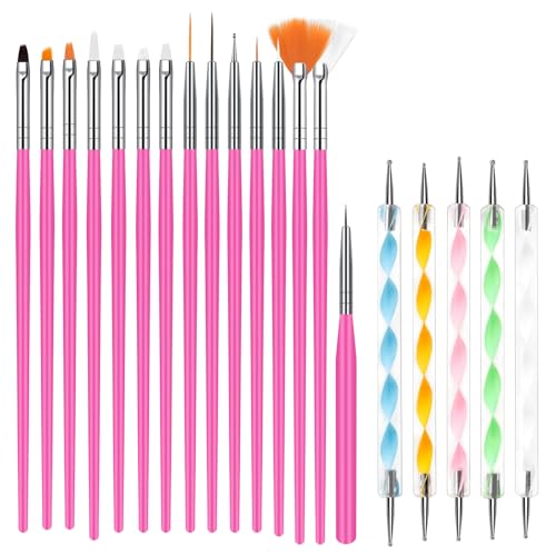 URAQT 20 Pcs Pinceau Nail Art Ongles Set,Pinceau Ongle Gel Nail Art Pinceaux Nail, Dessin Stylo Ensemble Outil à Ongles, Art pour Débutant et Professionnel Accessoire...