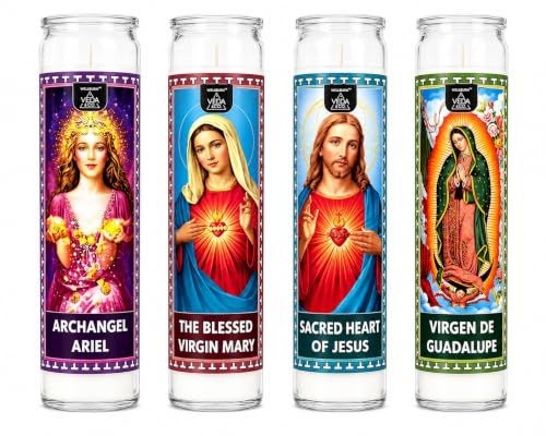 Welburn Veda&Co™ Prayer Candles - Pack of 4, 90 Hours Burn Time Smokeless Unscented Glass Pillar Candle 100% Refined Paraffin Wax, Religious, Memorial, Christmas Vigil, Wedding Home Decor, Emergencies
