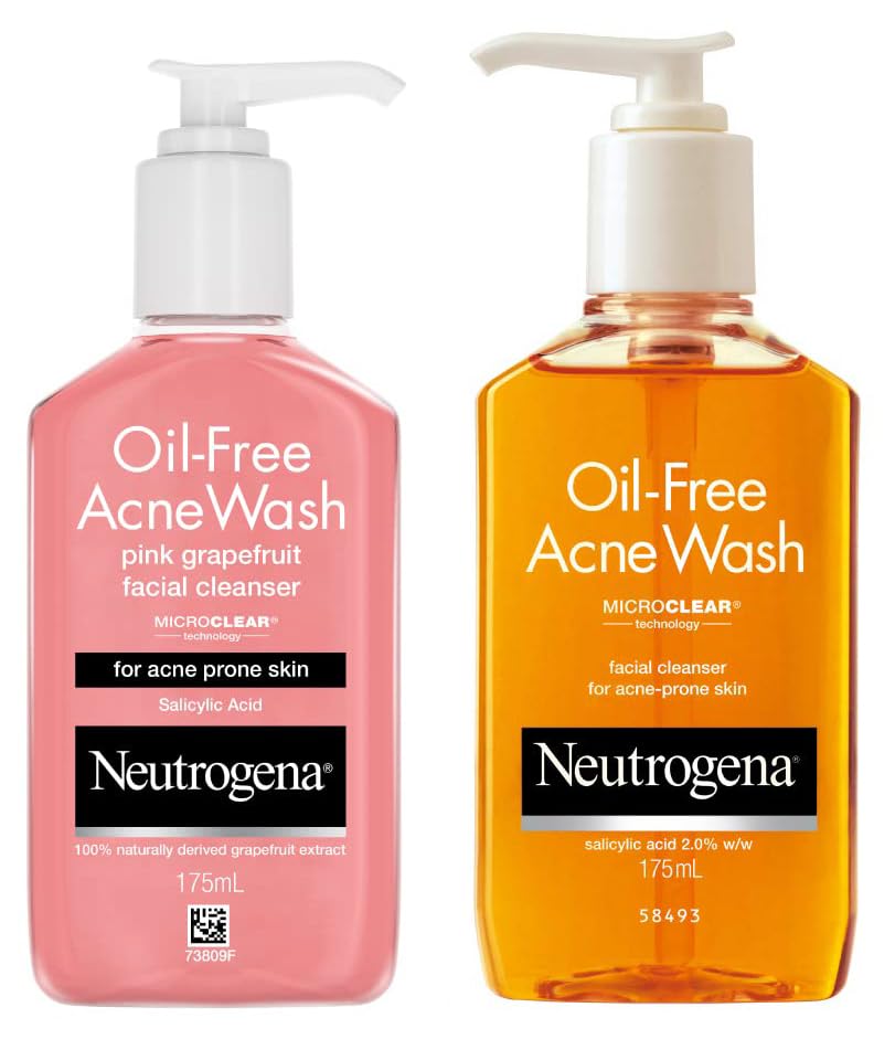 Image of Neutrogena Oil Free Acne Wash Pink-Grapefruit Cleanser, Pink, 175 ml & Neutrogena Oil Free Acne Wash For Acne Prone Skin With Salicylic Acid, 175ml