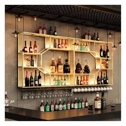 Portabottiglie a LED - Portabottiglie in Metallo da Parete con portabicchieri per Cucina e Bar, Illuminazione Elegante e Design salvaspazio, Perfetto per Gli Amanti del Vino e Gli