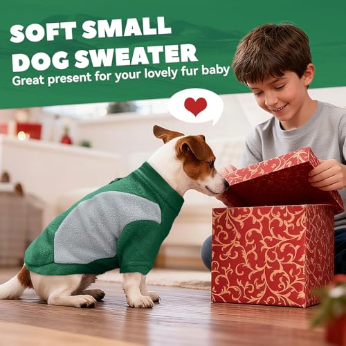 Image of Small Fleece Dog Sweater with Leash Ring Soft Warm Fall Winter Dog Clothes Cute Cat Apparel Puppy Sweaters Classic Pullover Doggy Sweatshirts Chihuahua Costumes Cat Outfits(Green,XL)