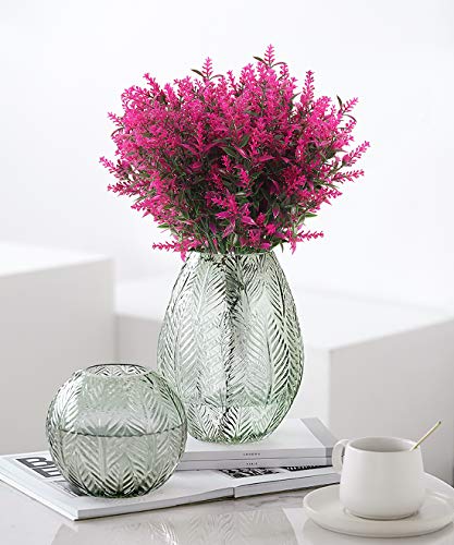 RECUTMS 8 Bundles Artificial Flowers Fake Outdoor Plants Faux UV Resistant Lavender Flower Plastic Shrubs Indoor Outside Hanging Decorations (Fuchsia) | 13.8",UV Resistant Greenery image 4