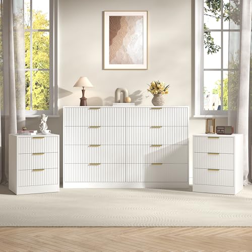 Sscaktu 3-Piece Modern Bedroom Furniture Set, Wide 8-Drawer Dresser &