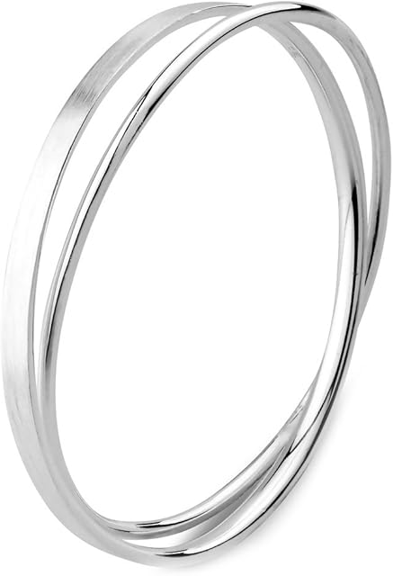 Merdia S990 Solid Sterling Silver Polished and Textured Twisted Bangle Bracelet for Women inner size2.75"