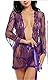 Boowhol Lingerie Damen Bademäntel Kimono Reizwäsche Sexy Transparent Blumen Spitze Neckholder Pyjama Große Größen Unterwäsche Nachtkleid Nachtclub Negligee mit G-String (S, Lila)