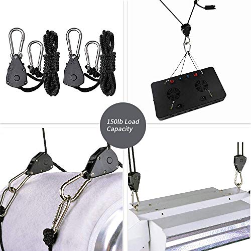 Foto von Seil Ratsche 2 Stück, Mayllona 1/8 Zoll Ratsche 2M Länge Einstellbare Heavy Duty Zurrgurte, Karabinerhaken Clip Aufhänger Tragkraft 68kg für Grow Plant Fan Filter Light Room Equipment
