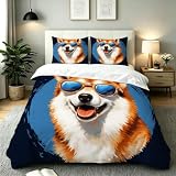 ZZXHG Funda Nordica Cama 150 Perro Azul, Juego de Ropa de Cama de Microfibra para NiñOs Adultos, Funda de Edredón Cama 220x240 con Cremallera y 2 Funda de Almohada 50x75 cm_A22511