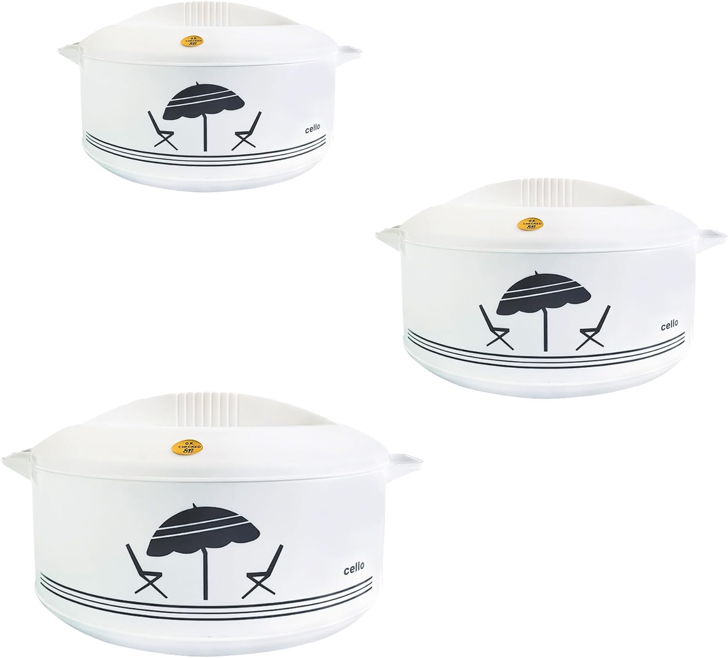 Cello Chef Super 3-teiliges isoliertes Hot Pot Kasserolle Geschenk-Set 500, 850, 1500 (weiß)