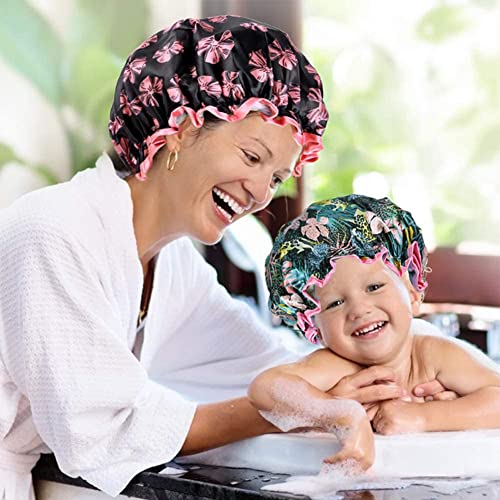 2Pcs Shower Cap, Bath Cap, 2-Pack Shower Caps For Women, Oversized Waterproof Double Layers Bathing Shower Hat Hair Protection Reusable, For All Hair Lengths With Peva Lining & Stretch Hem Hair Hat #TOP5