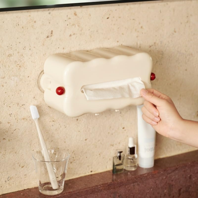 [Innovista] ティッシュケース 壁掛け キッチンペーパーホルダー ティッシュボックス 【強力吸盤/抗菌】 詰め替え簡単 大容量 痕跡なし取り外し可能 可愛い キッチン 浴室 リビングルーム お風呂 トイレ 洗面台 収納 (ベージュ)