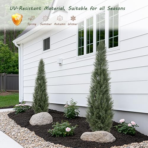 Image of Bellacat 5ft UV Resistant Artificial Topiary Trees Outdoor, 60in Faux Cedar Tree with Full & Realistic Leaves, Fake Cypress Tree for Front Door Proch Patio Deck Balcony Yard Decor 2Pack