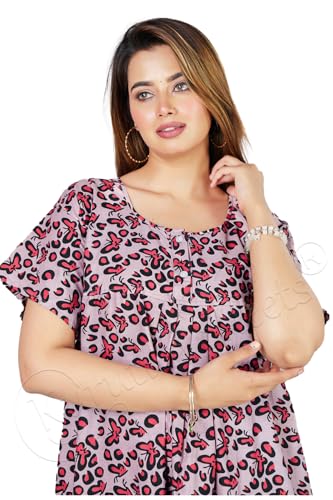Image of Kuruti B Sheets Nighty for Women Cotton Combo (Pack of 2 Pcs) Nighty Gown Round Neck Short Sleeves Free Size
