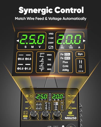 Image of H HZXVOGEN MIG Welder, 250Amp 6 in 1 Gas MIG /Flux Core MIG /Stick /Lift TIG /Spot welding /Spool Gun 110V /220V Aluminum Multi Process Professional Welding Machine with LED Digital Display, 2T /4T