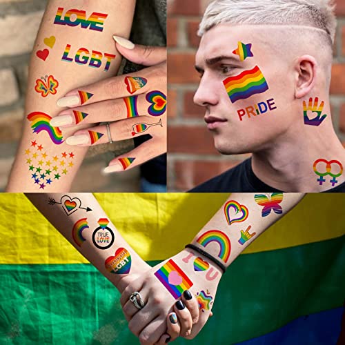 Rejaski 137+ Pcs Rainbow Temporary Tattoos For Men Adults, Kids Pride Temporary Tattoos Body Stickers Celebrations Party, Rainbow Pride Accessories For Women, Lgbt Festival Gay Pride Face Tattoos Equality Parades #TOP6