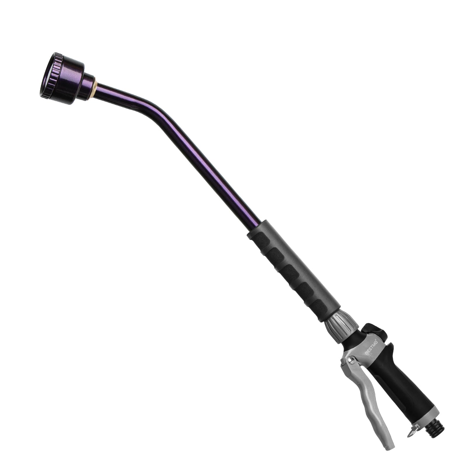 RESTMO 61cm Full Shower Watering Lance with Flow Control, Heavy-Duty Metal Hose Wand with High-Gloss Powder Coating, Gentle Rainfall Spray for Hanging Baskets, Shrubs & Delicate Plants, Purple