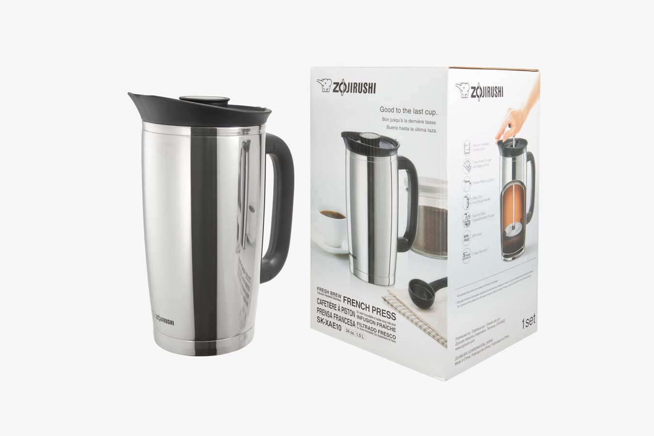 ZOJIRUSHI SK-XAE10XA - Prensa francesa de acero inoxidable aislada al aspiradora