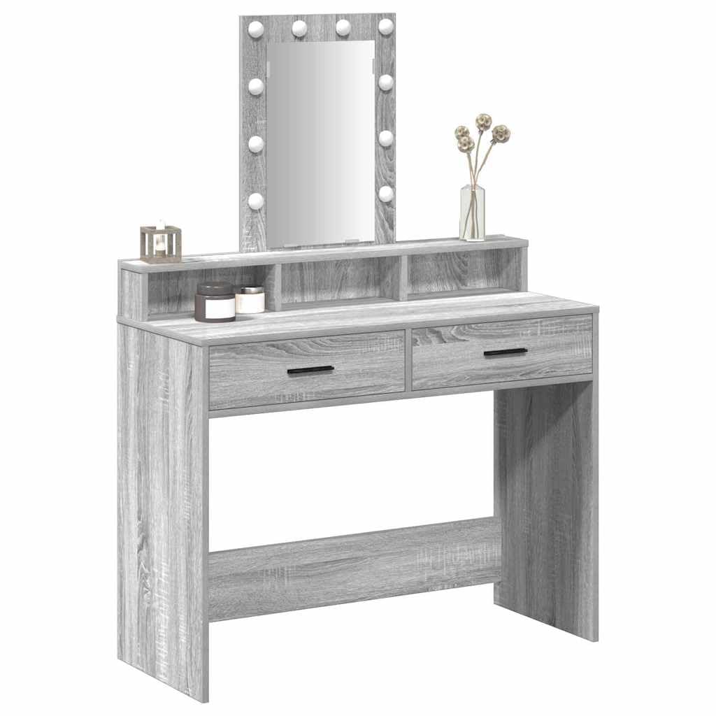 vidaXL Schminktisch Grau 100 x 41 x 140 cm Holzwerkstoff | Der moderne grau sonoma Look passt in jeden Raum, Hollywood-Lichter für perfektes Makeup,