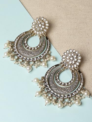 Image of Karatcart Gold Plated Yellow Meena Dangler Earrings for Women