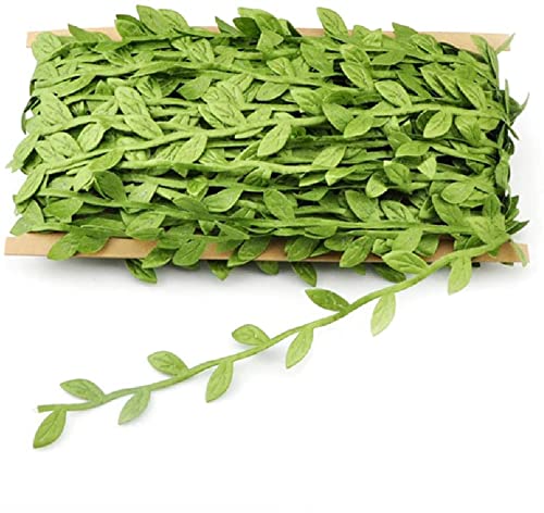 Artificial Decorative Leaf Trails Garland DIY Greenery Vines Green Leaves Ribbon Accessories for Wedding Wall Hanging Art and Craft Project Birthday Decoration Gift Wrapping