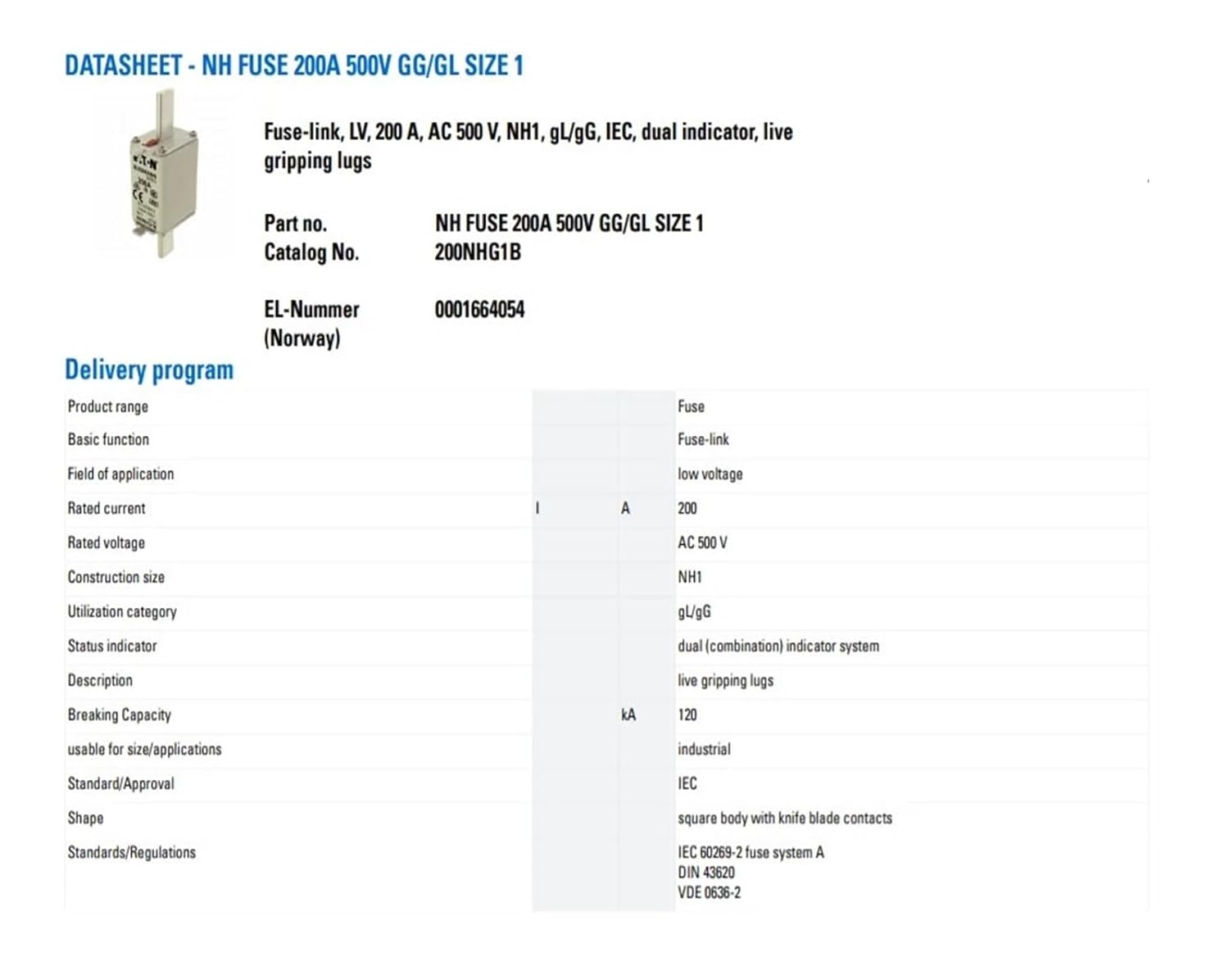 Fuse 200NHG1B 200A 500V