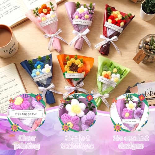 12 Pcs Positive Mini Crochet Flower Bouquet Knitted Floral Thank You Gift