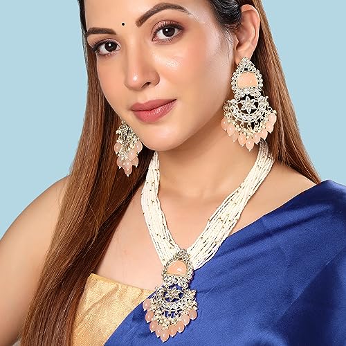 Image of Yellow Chimes Mystic Grooves Collection Jewellery Set for Women and Girls Kundan Necklace Set Gold Plated Kundan Studded Beads Beaded Necklace Set | Birthday Gift for girls and women Anniversary Gift for Wife