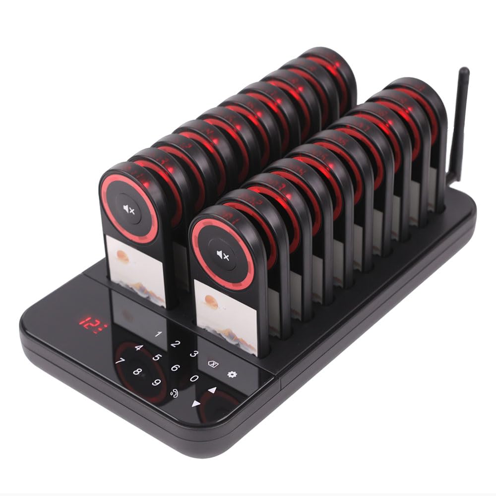 AGJ Restaurant Pager Wireless Calling System Digital Number 20 Beepers Guest Customer Queue Pagers for Food Court Food Truck Church Nursery Clinic Coffee Shop with Buzzer Vibration Flash