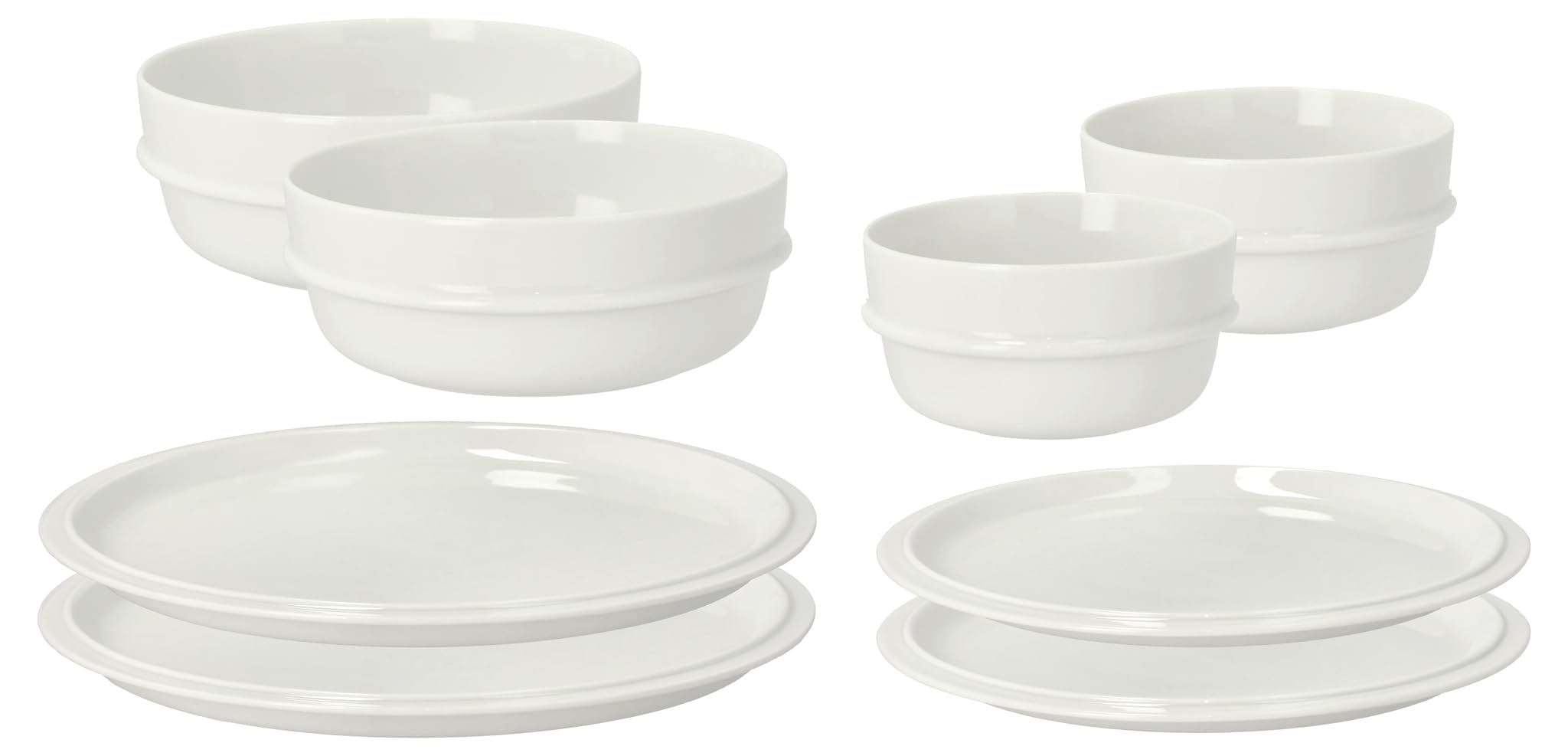 Zone Denmark Eau Geschirrset – Porzellan Geschirr Set – 8-teiliges Frühstücksset mit Teller, Schale & Becher – Minimalistisches Design – Spülmaschinengeeignet – Offwhite
