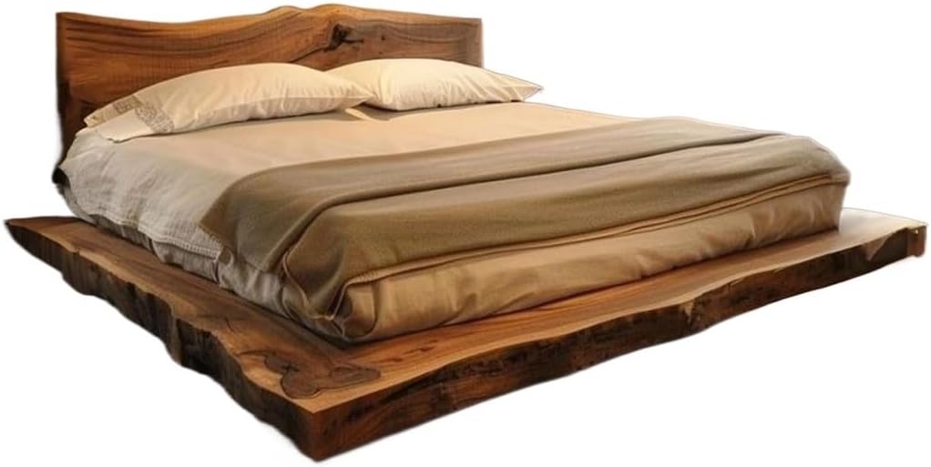 Solid Wood Bed Frame with Headboard - Available in King Size, Queen Size, Twin Platform Bed Wood Headboard Rustic Bedroom Furniture Suitable for Sleeping for All Types of People(Brown)