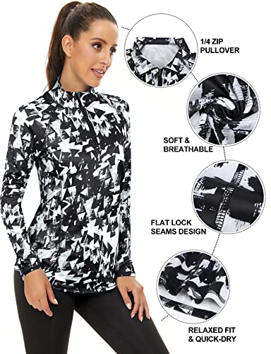 Luranee Sun Shirts For Women Long Sleeve Uv Protection,Hiking Outdoor Tops Workout Jackets Exercise Sports Clothes Moisture Wicking Shirts Athletic Fitness Tshirts Geometry Black Medium #TOP4