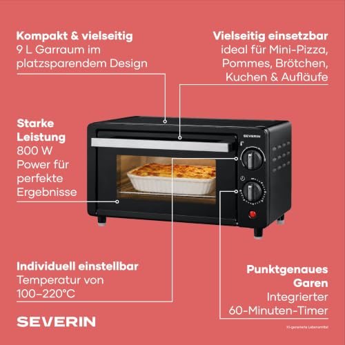 Severin Back- und Toastofen, 9L, inkl. Backblech und Grillrost, 800 W – Bild 3