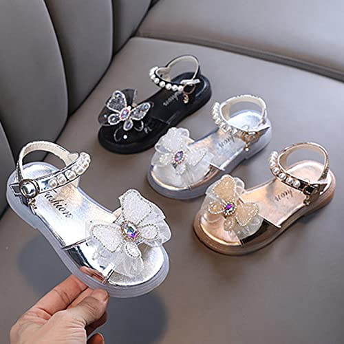 Toddler Little Girls Shoes Butterfly Pearl Sandals Lightweight Anti Slip Shoes Premium Summer (Silver, 7 Infant)2