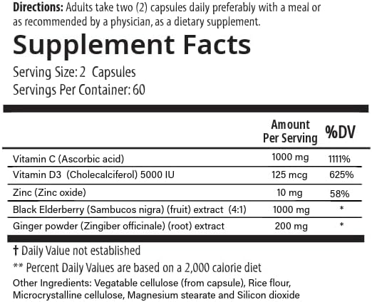 PURE® 5 in 1 Immune Formula - 120 Capsules - Elderberry 1000mg, Vitamin C 1000mg, D3 5000 IU, Zinc & Ginger - All-in-One Seasonal Defense Shield - High Potency Antioxidant Stack - Made in USA - Image 9