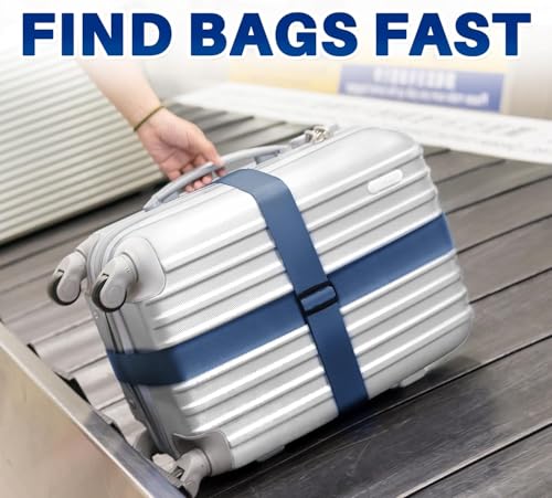 Image of Luggage Straps: Secure Your Belongings, Made Seat Belt Material Size 2 inch X6.5FT Color + 1 ADD A Baggage Belt(1 inchX20 inch Black) (Navy Blue, 4 Pack)