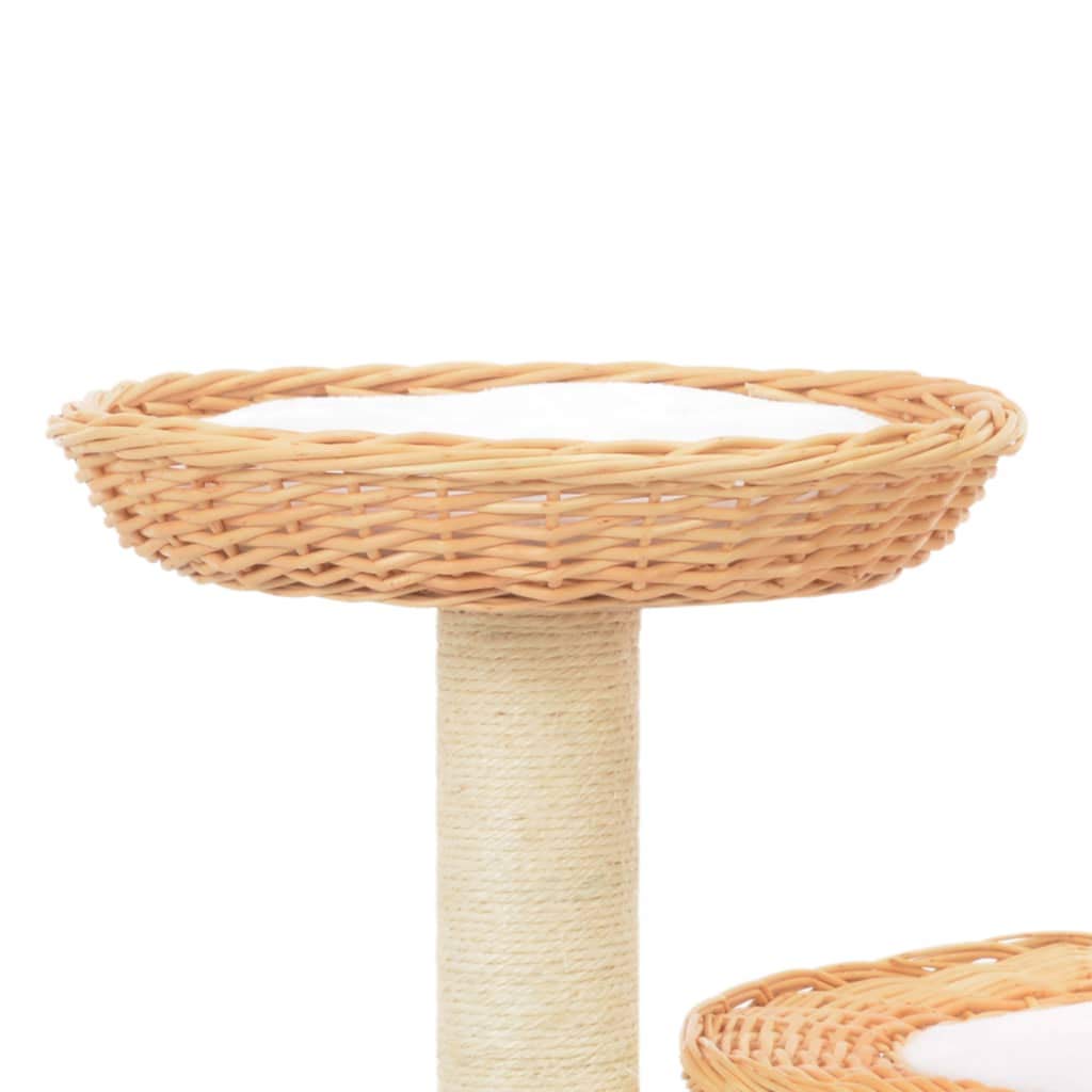 Kratzbaum für Katzen, handgefertigt, mit Sisal-Kratzbrett, natürliches Weidenholz, 3 Körbe für Nickerchen und abnehmbare Kissen, kompaktes Design zum Kratzen, Klettern und Sitzen