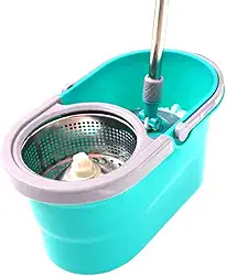 Esfregão Mop Giratório com Balde de plástico Sistema de Centrifugação Cabo em metal 104x13,5x13,5cm com Refil de Microfibra