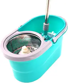 Esfregão Mop Giratório com Balde de plástico Sistema de Centrifugação Cabo em metal 104x13,5x13,5cm com Refil de Microfibra