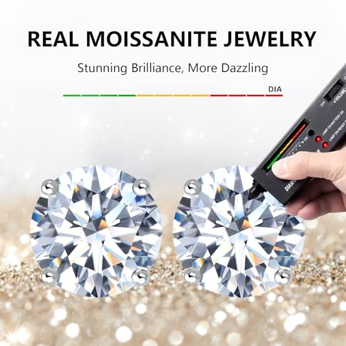 BREN Moissanite Earrings S925 Sterling Silver Imitation Diamond Earrings 18k White Gold Moissanite Earrings for Men D Color Brilliant Round Cut Moissanite Stud Earrings for Women3