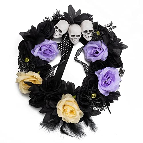 Couronne d'Halloween suspendue crâne fantôme - Accessoires de décoration pour porte et fenêtre