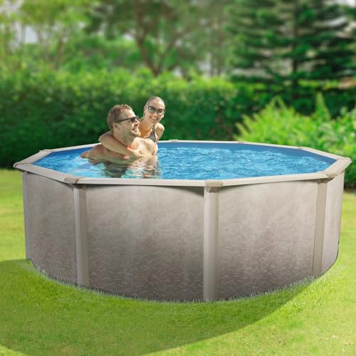 Aquarian Above Ground Swimming Pool, Phoenix Steel-Frame, 24', Cognac - Large Heavy-Duty Outdoor Family Pool for Backyard, Patio, and Yard