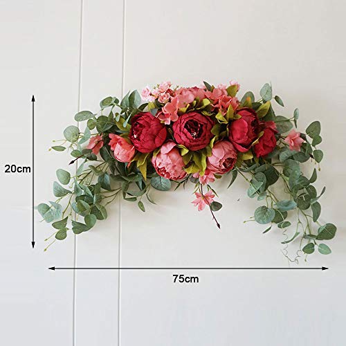 INFILM 30Inch Wedding Artificial Peony with Green Leaves Swag,Handmade Flowers Backdrop Table Runner Centerpiece Garland for Arch Front Door Wall Home Hanging Wreath Decor - Image 3