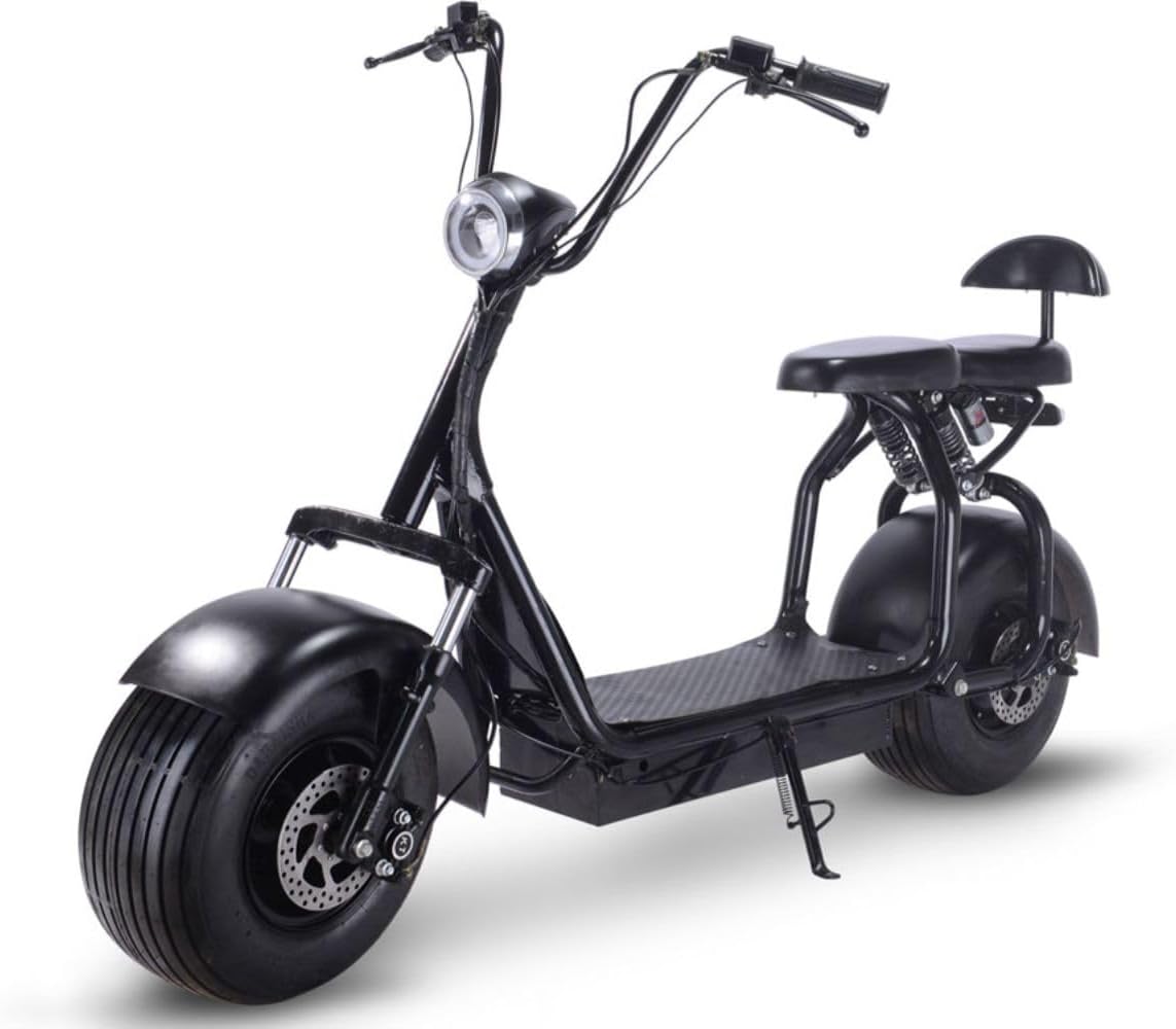 Fat Tire Electric Scooter Adult Citycoco with 2 Seat Power Scooter 60V 1000W E-Bike WERCS Battery Certificate,Key Start and Power Display (Dark Black)