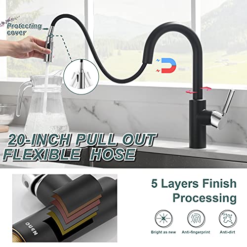 Ouen Bar Sink Faucet,Black Kitchen Faucet Magnetic With Pull Down Sprayer For Single Sink,Bar Brass Faucet One Hole For Rv Campers Sink Small Faucets For Farmhouse Lavatory #TOP2