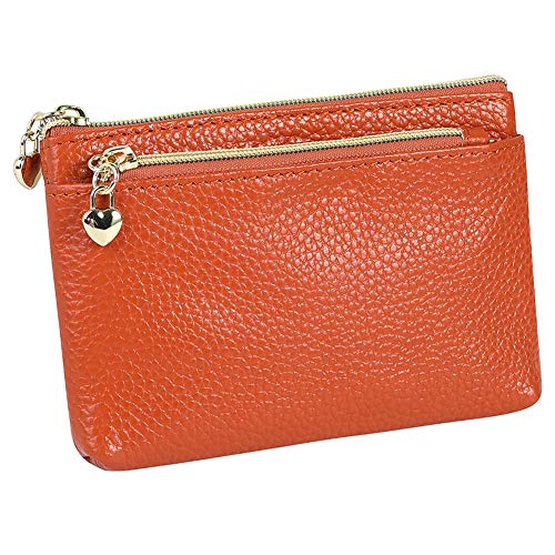 Image of Women's Genuine Leather Coin Purse Zipper Pocket Size Pouch Change Wallet, Brown