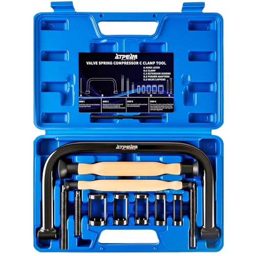 ATPEAM Universal Ventilfederspanner Set Ventilfeder Spanner Satz für Auto Motorrad und LKW Ventilfeder Spanner inkl. 5 auswechselbare Druckstücke 16-30 mm(12pcs Blau)